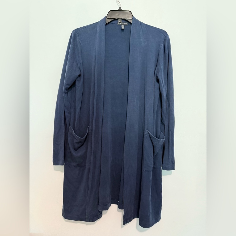 Eileen Fisher Blue Open Front Sweater Cardigan with Pockets Sz XS